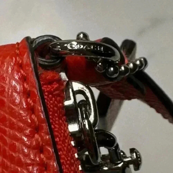 Coach Small Leather Wristlet Bag Corner Zip Purse Red Silver Logo - Picture 5 of 7